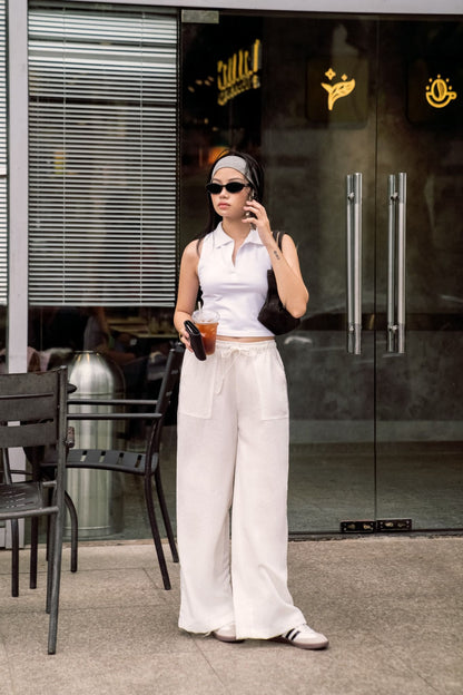 Libe White Grey Hem Straight Leg Pants (Pre-order)