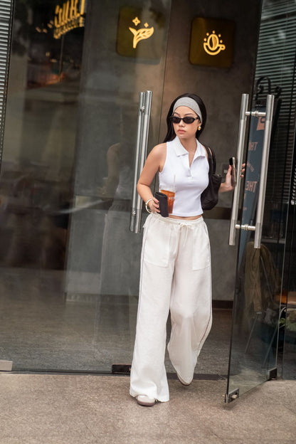 Libe White Grey Hem Straight Leg Pants (Pre-order)