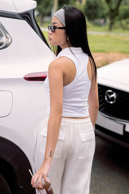 Libe White Grey Hem Straight Leg Pants (Pre-order)