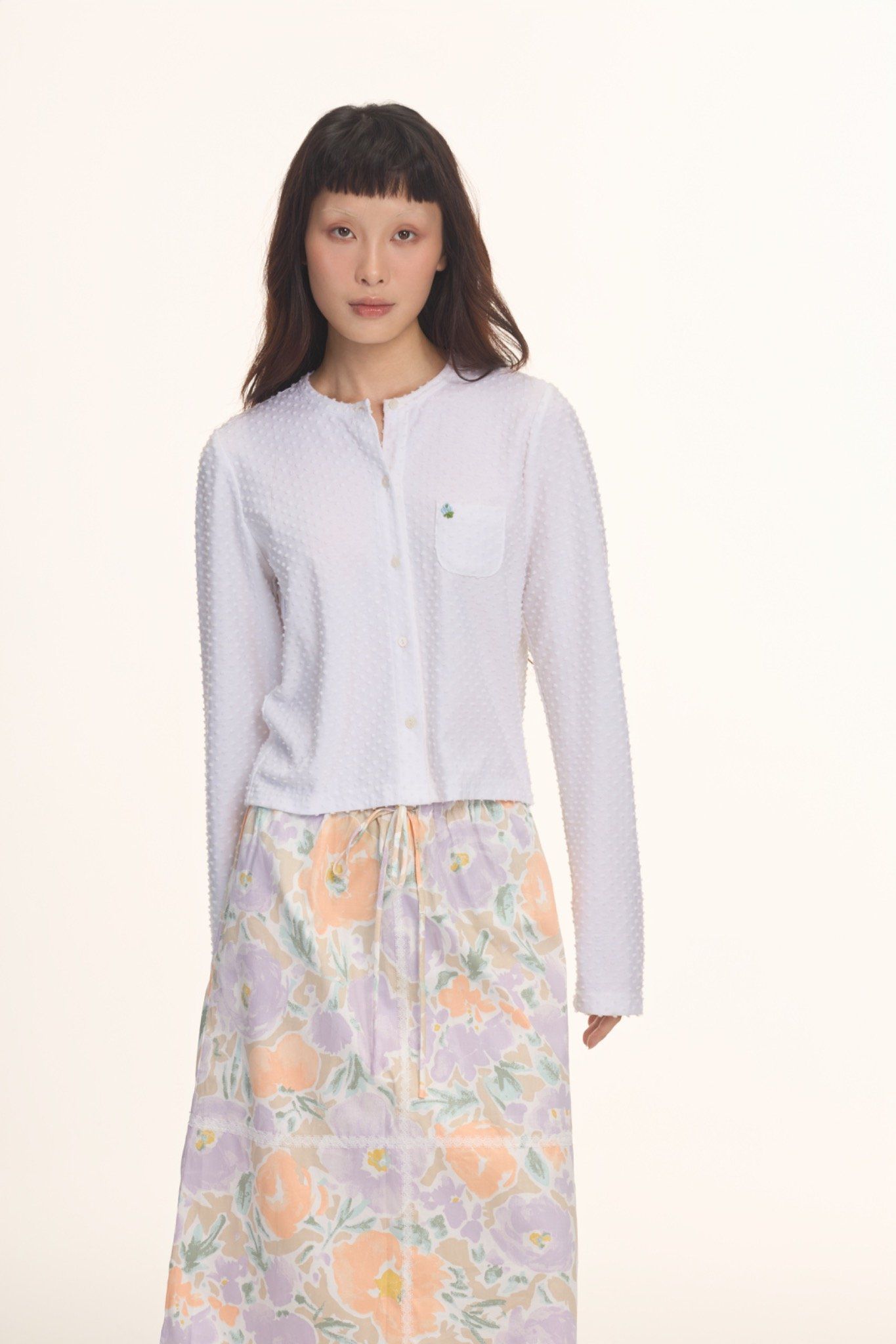 Libe White Long Sleeve Cardigan (Pre-order)
