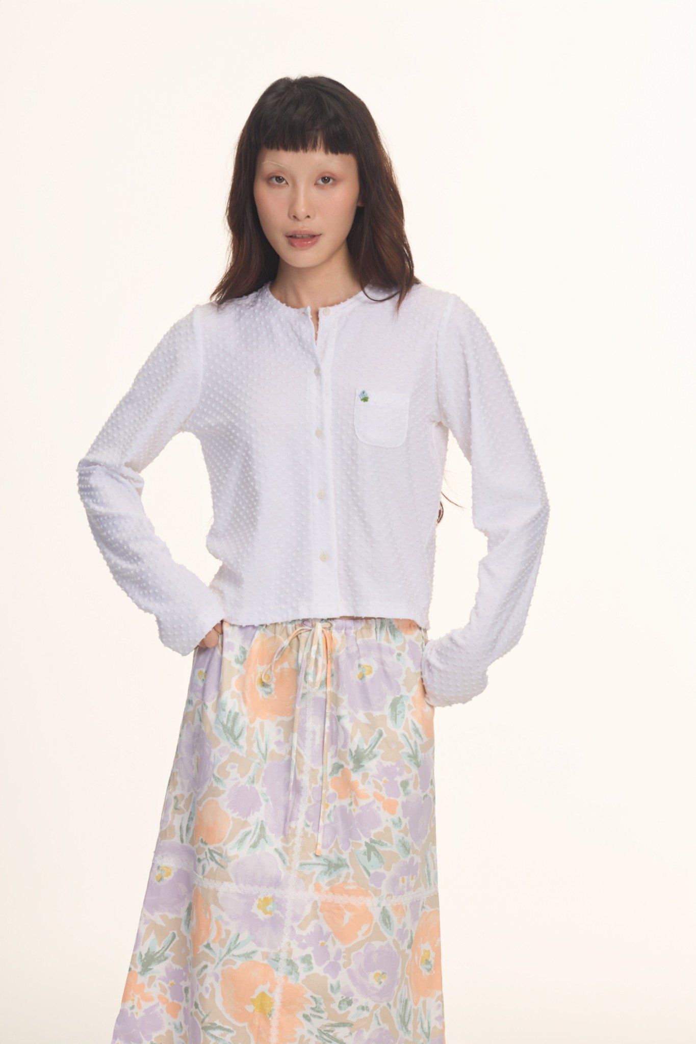 Libe White Long Sleeve Cardigan (Pre-order)