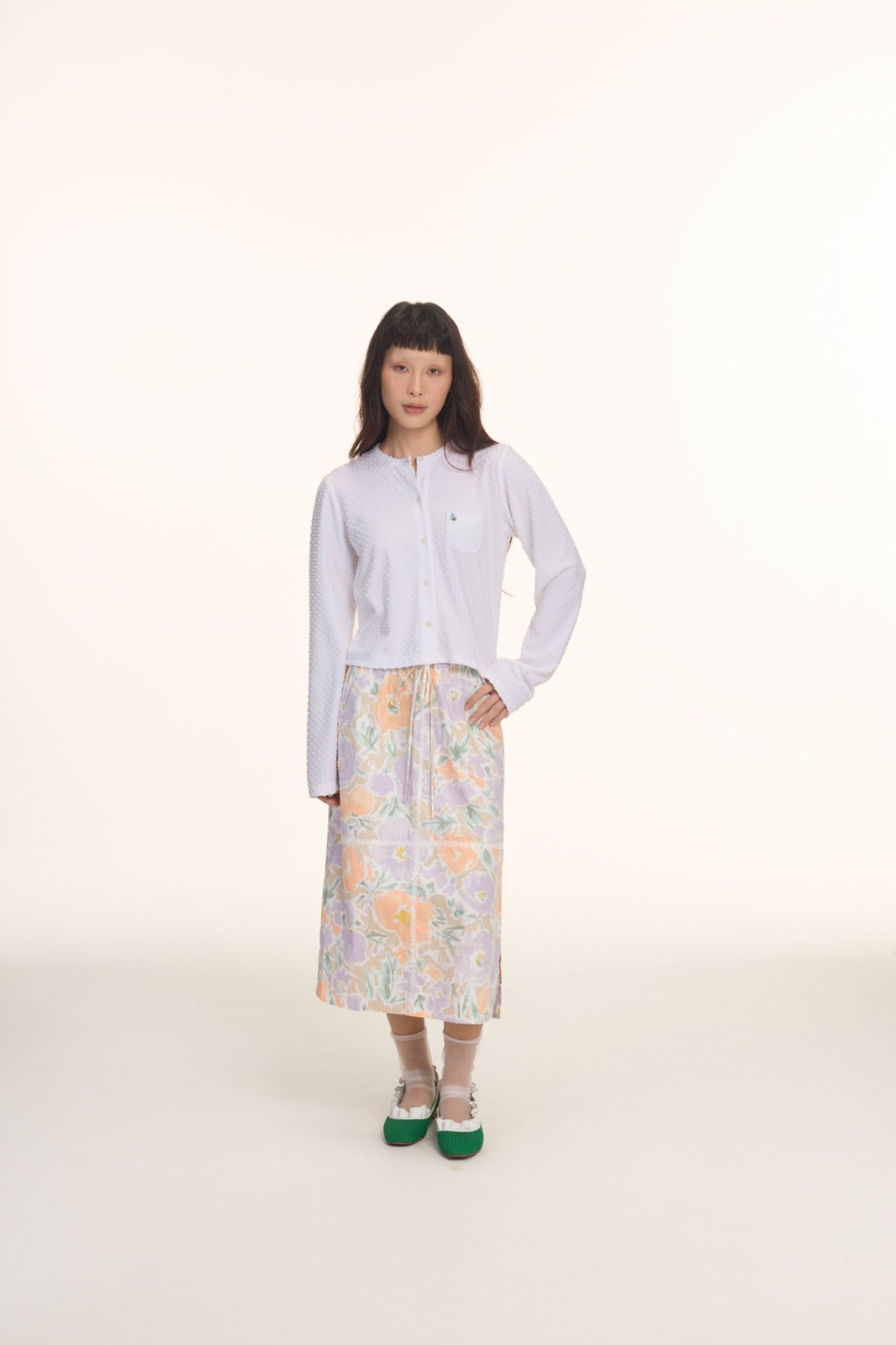 Libe White Long Sleeve Cardigan (Pre-order)