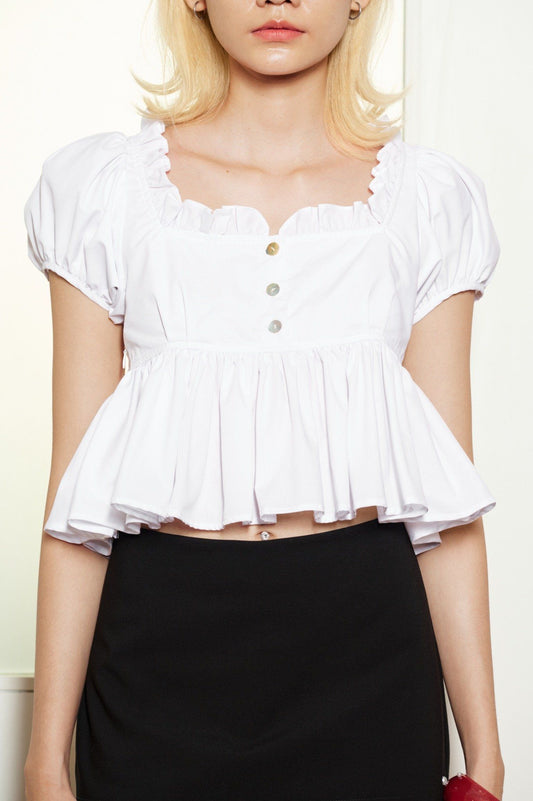 Libe White Puff Sleeve Top (Pre-order)