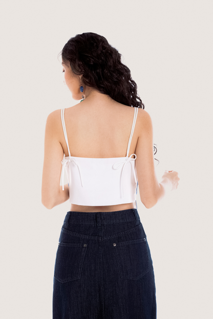 Libe White Scalloped Edge Embroidered Straps Top (Pre-order)