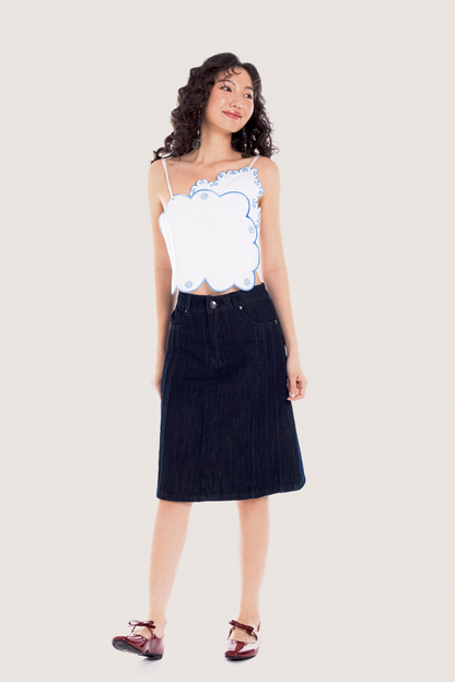 Libe White Scalloped Edge Embroidered Straps Top (Pre-order)