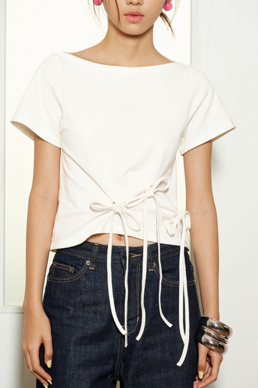 Libe White Top With Bow Tie Details (Pre-order)