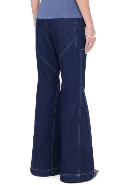 The Beuter Wmns Navy Wide Flare Raw Denim Jeans