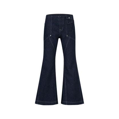 The Beuter Wmns Navy Wide Flare Raw Denim Jeans