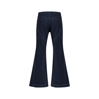 The Beuter Wmns Navy Wide Flare Raw Denim Jeans