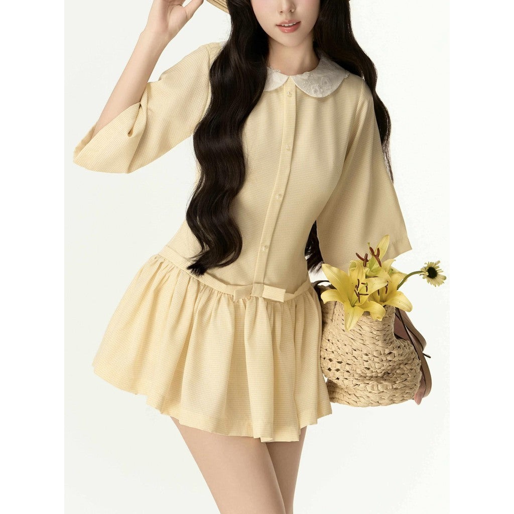 Aguja Xavier Yellow Checkered Cotton Dress (Pre-order)