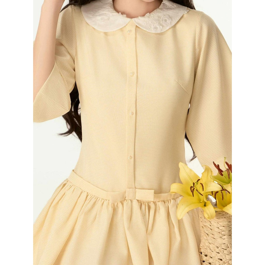 Aguja Xavier Yellow Checkered Cotton Dress (Pre-order)