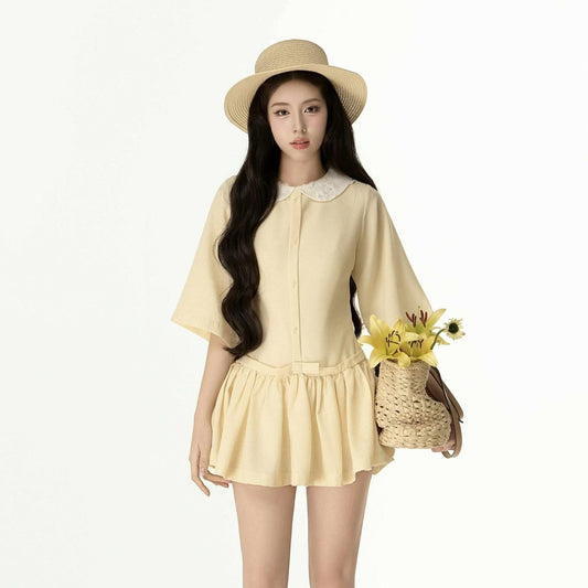 Aguja Xavier Yellow Checkered Cotton Dress (Pre-order)