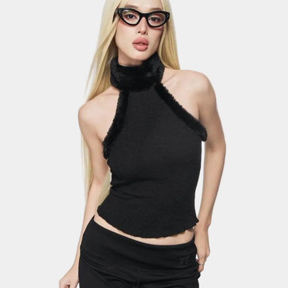 Nhabachtuot Fur Layered High Neck Top