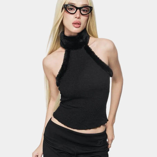 Nhabachtuot Fur Layered High Neck Top