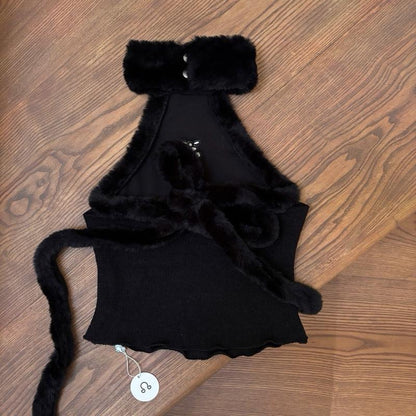 Nhabachtuot Fur Layered High Neck Top