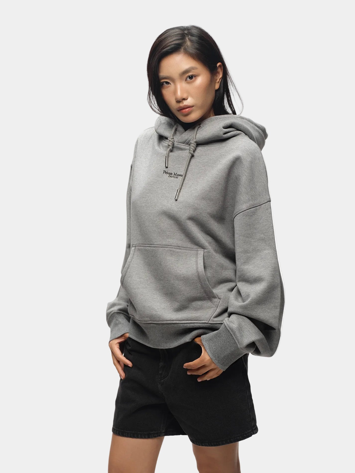 Wearetheprivate Gray Hoodie Embroidered Logo