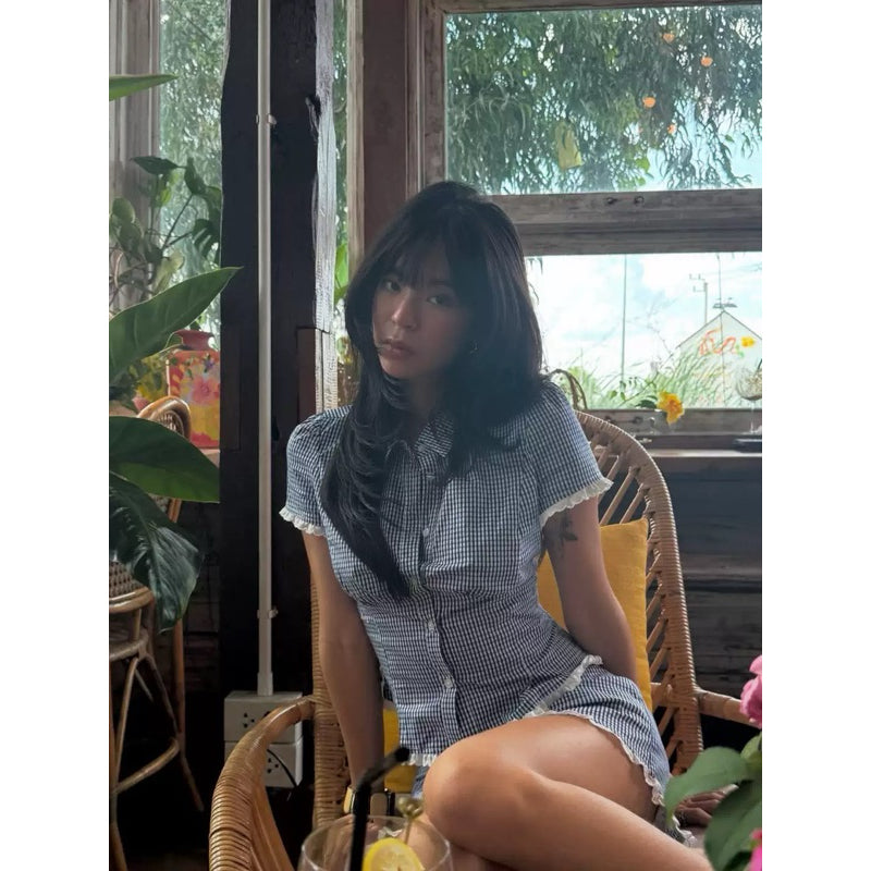 Mango79 Cropped Shirt and Mini Skirt with Lace Trim Set