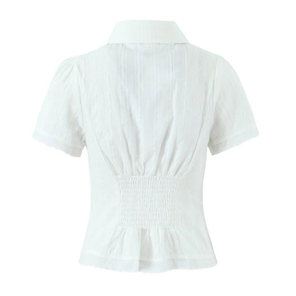 Mango79 Cropped Shirt and Mini Skirt with Lace Trim Set