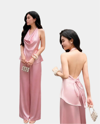La Boutique Cowl Halter Silk Set