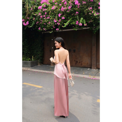 La Boutique Cowl Halter Silk Set
