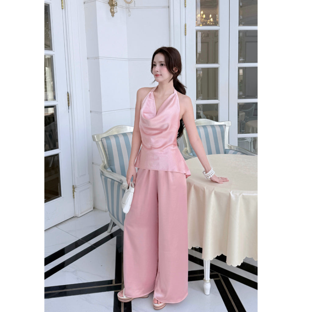 La Boutique Cowl Halter Silk Set