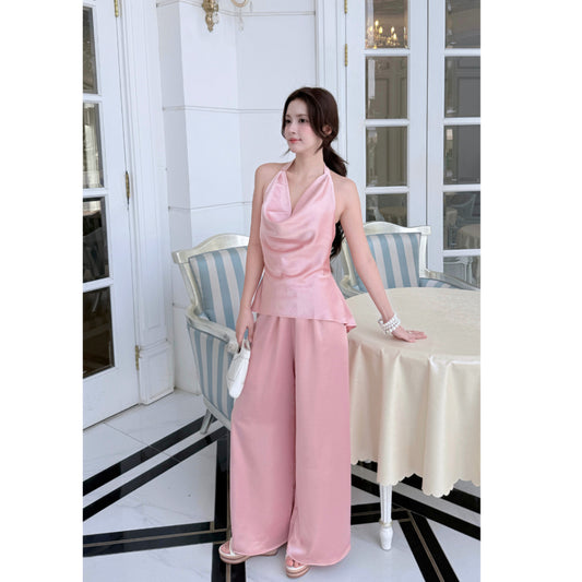 La Boutique Cowl Halter Silk Set