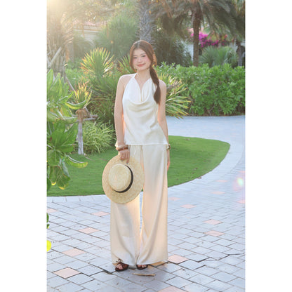 La Boutique Cowl Halter Silk Set