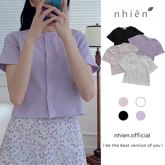Nhien Vintage Ribbed Button Tee Bt111