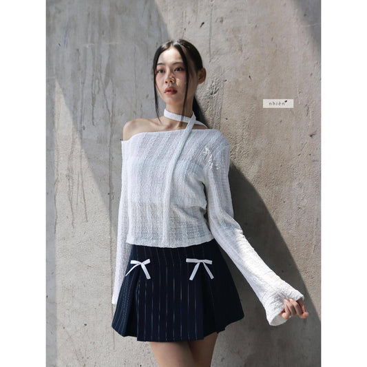 Nhien Vintage Mia Off-Shoulder Flare Sleeve Top