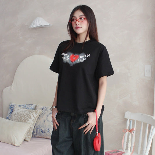 Mania Cutie Red Button Boxy Top