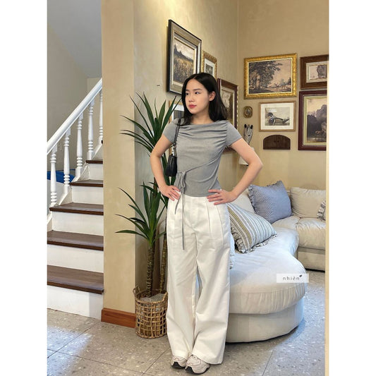 Nhien Vintage Wide-Leg Khaki Pants