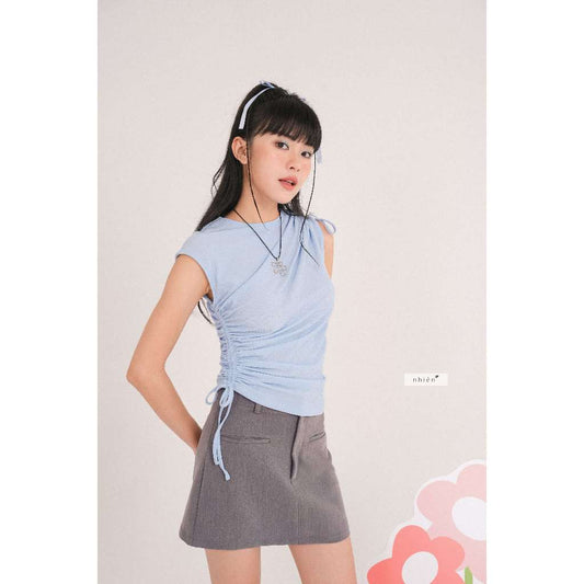 Nhien Vintage Korean Ruched Waist Top Ba344