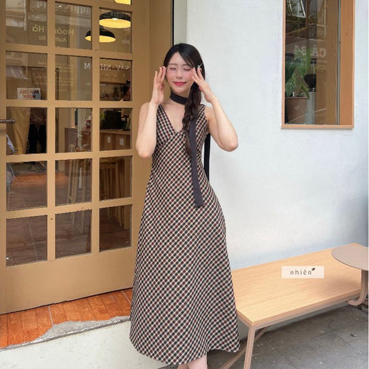 Nhien Vintage Jannis Check Maxi Dress