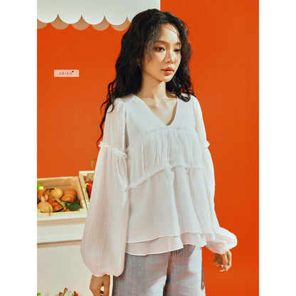 Nhien Vintage Flowy Blouse Top (Pre-order)