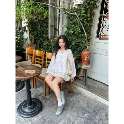 Nhien Vintage Flowy Blouse Top (Pre-order)