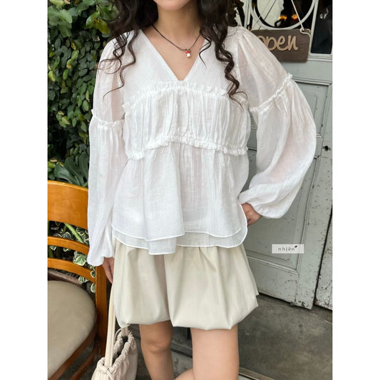 Nhien Vintage Flowy Blouse Top (Pre-order)