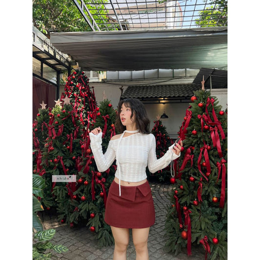 Nhien Vintage Mia Off-Shoulder Flare Sleeve Top