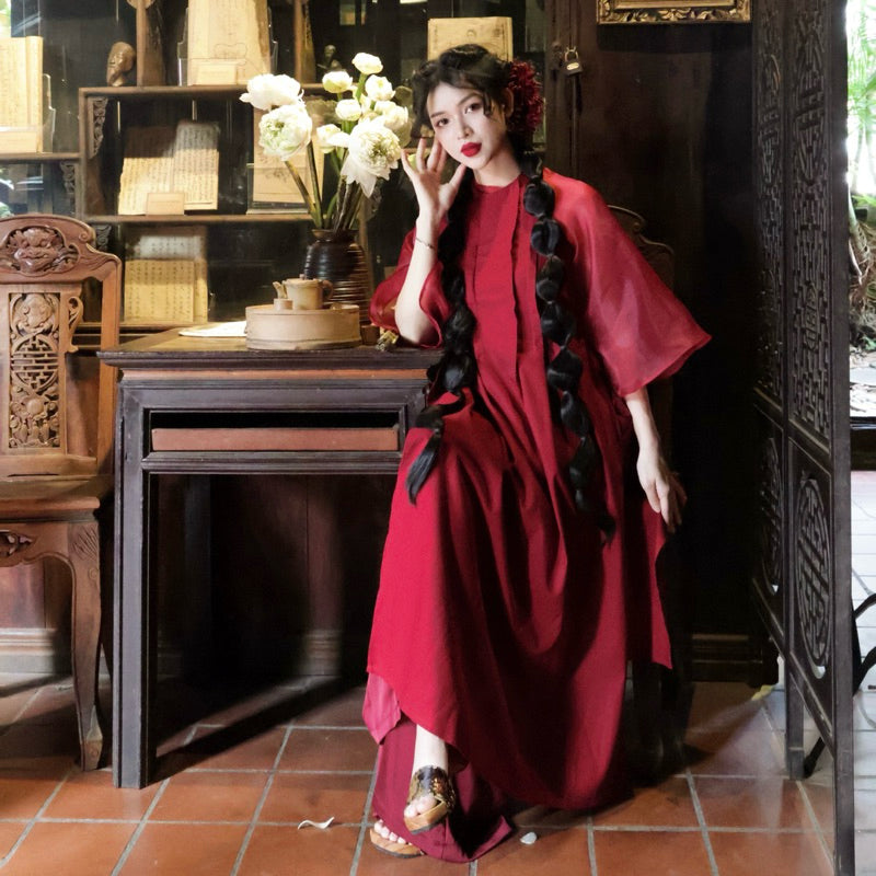 Mania Cutie Hong Xa Ao Dai Set