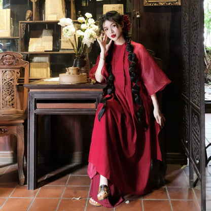 Mania Cutie Hong Xa Ao Dai Set