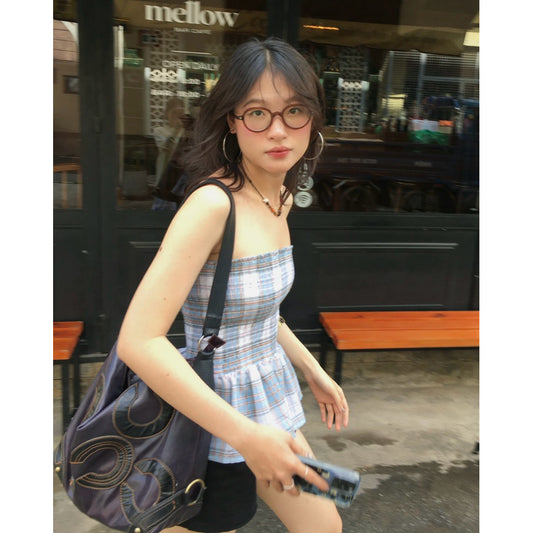 Aufra Studio Smocked Plaid Bustier Top