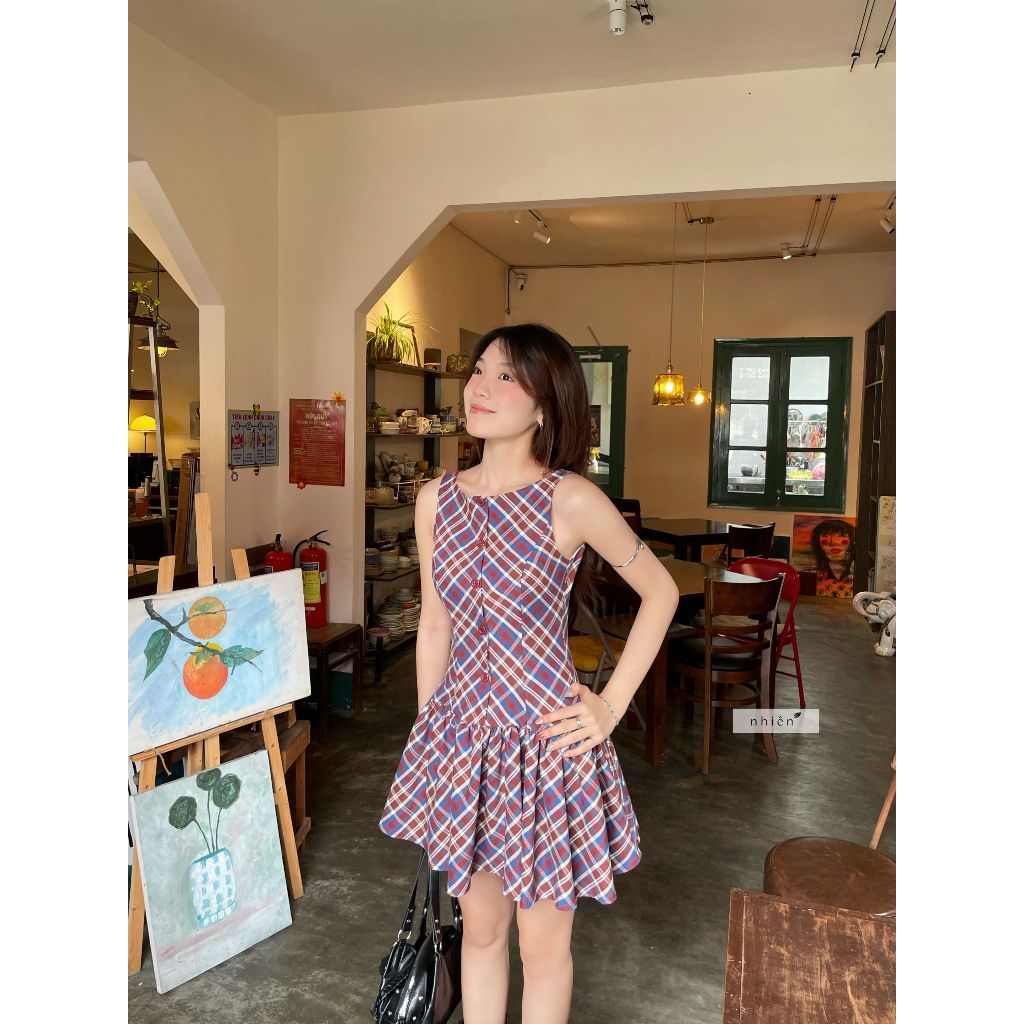 Nhien Vintage Checkered Dress Bd62 (Pre-order)