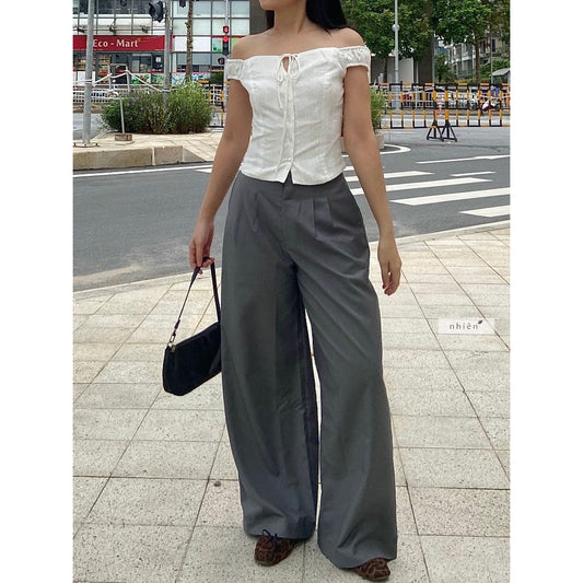 Nhien Vintage Pleated Wide-Leg Pants Bq128