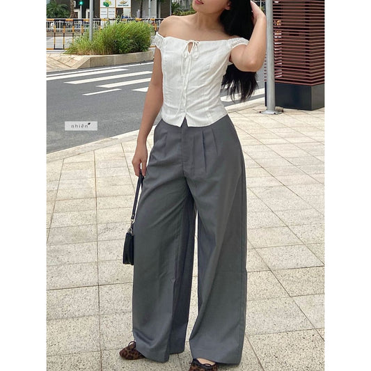 Nhien Vintage Pleated Wide-Leg Pants Bq128