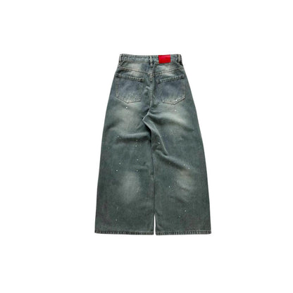 WHOSE Paint-Splatter Distressed Wide-Leg Jeans