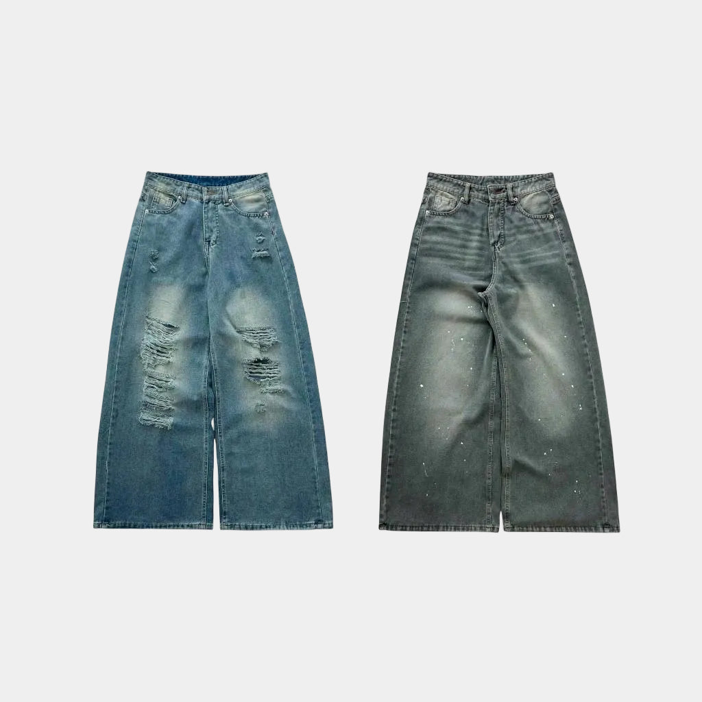WHOSE Paint-Splatter Distressed Wide-Leg Jeans