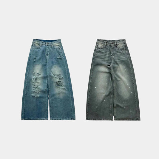 WHOSE Paint-Splatter Distressed Wide-Leg Jeans