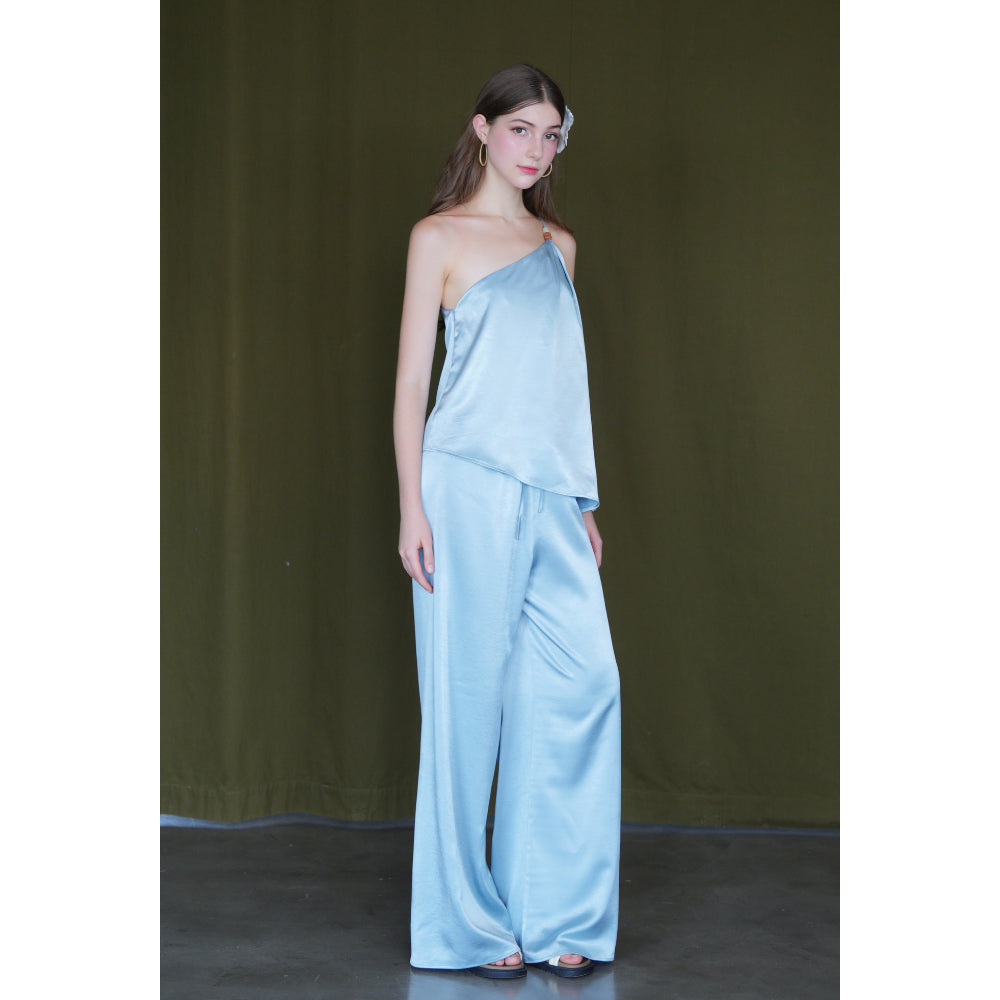 La Boutique Beaded Cross-Neck Silk Set