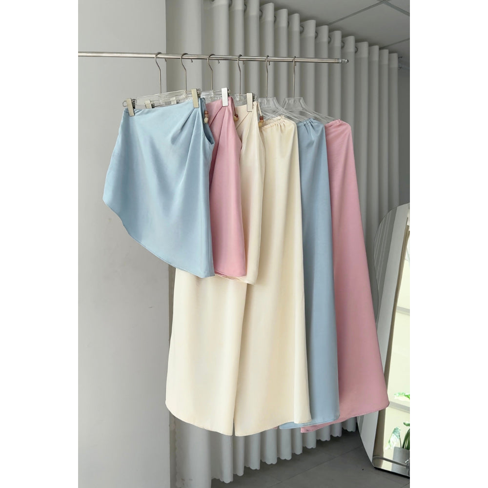 La Boutique Beaded Cross-Neck Silk Set