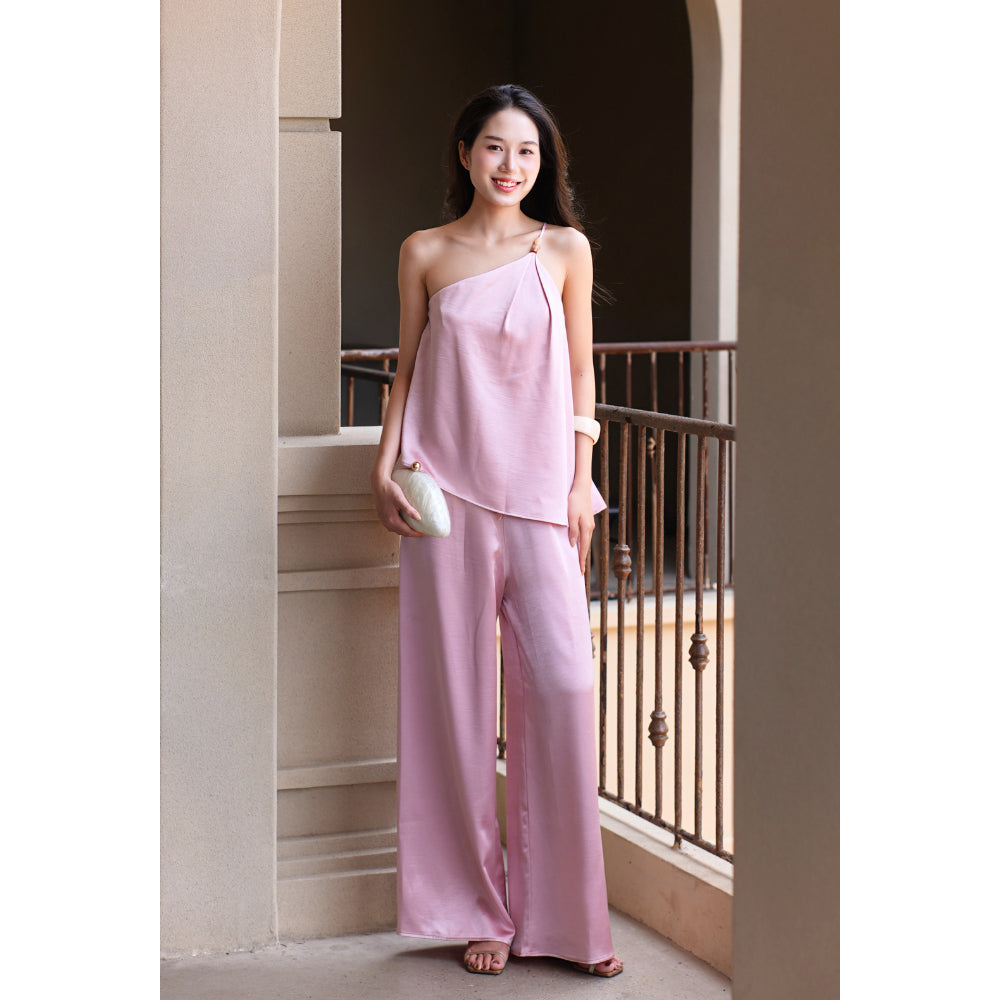 La Boutique Beaded Cross-Neck Silk Set