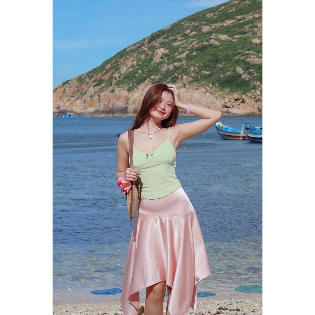 La Boutique Asymmetric Silk Midi Skirt